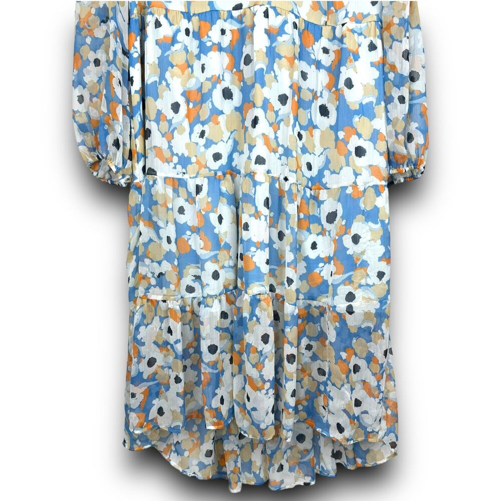 Joie Tiered Ruffle High Low Midi Dress Blue White Floral Print Lightweight XXL - Picture 4 of 9